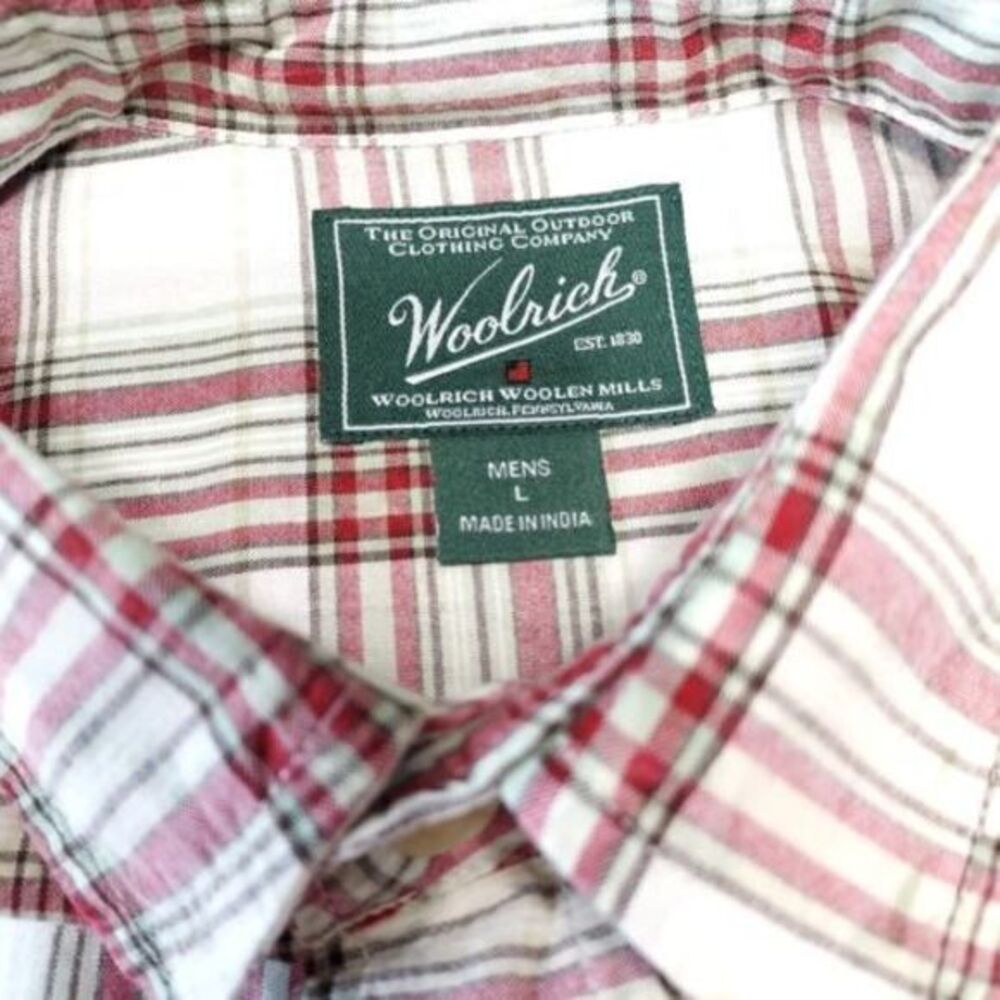 Woolrich Button Front Shirt Red‎ Plaid Cotton Casual Short Sleeve Men's Large